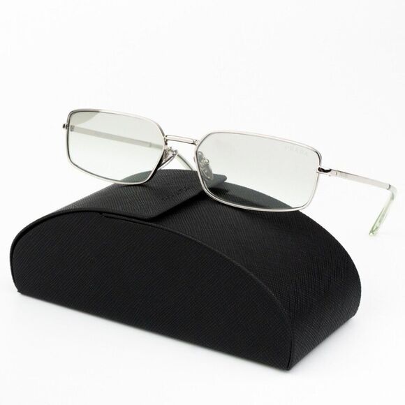 NEW Prada PRA60S 1BC80G Silver Grey Mirror Rectangle Unisex Sunglasses 0PR A60S - Picture 1 of 12